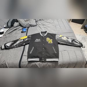 Mens Ski mask/gun&rose Varsity Jacket